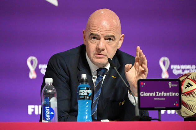 Football, men, 2022 23 season, Qatar World Cup, Doha, press conference at the media center at Qatar National Convention Centre QNCC , FIFA President Gianni Infantino, 16 12 2022, Copyright: xMatthiasxKochx