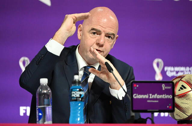 Football, men, 2022 23 season, Qatar World Cup, Doha, press conference at the media center at Qatar National Convention Centre QNCC , FIFA President Gianni Infantino, 16 12 2022, Copyright: xMatthiasxKochx