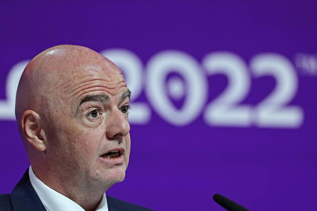 Gianni Infantino, FIFA President, during the FIFA World Cup, WM, Weltmeisterschaft, Fussball Qatar 2022 press conference, PK, Pressekonferenz at the Qatar Convention Center on Friday 16. 30761 (Heuler Andrey SPP) Copyright: xHeulerxAndreyx xSPPx spp-en-HeAn-HADE8090