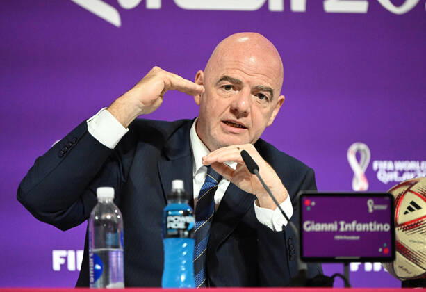 Football, men, 2022 23 season, Qatar World Cup, Doha, press conference at the media center at Qatar National Convention Centre QNCC , FIFA President Gianni Infantino, 16 12 2022, Copyright: xMatthiasxKochx