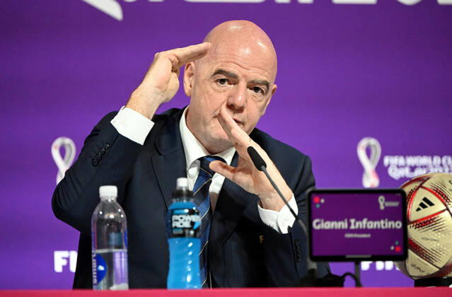 Football, men, 2022 23 season, Qatar World Cup, Doha, press conference at the media center at Qatar National Convention Centre QNCC , FIFA President Gianni Infantino, 16 12 2022, Copyright: xMatthiasxKochx