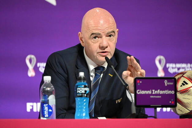 Football, men, 2022 23 season, Qatar World Cup, Doha, press conference at the media center at Qatar National Convention Centre QNCC , FIFA President Gianni Infantino, 16 12 2022, Copyright: xMatthiasxKochx