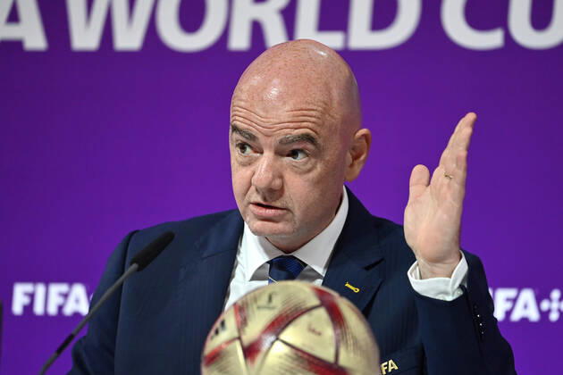 FIFA President Gianni INFANTINO, skeptical,gesture,single image,cropped single subject,portrait,portrait FIFA Press Conference on 16 22 2022 Closing Press Conference Football World Cup 20122 in Qatar from 20 11 18 12 2022