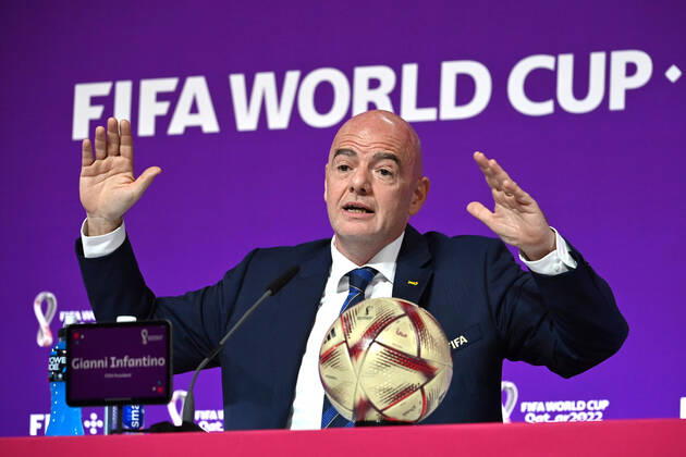 FIFA President Gianni INFANTINO, gesture, single image,cropped single image,portrait,portrait FIFA Press Conference on 16 22 2022 Closing Press Conference Football World Cup 20122 in Qatar from 20 11 18 12 2022