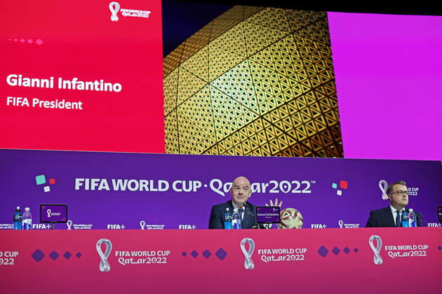 2022 FIFA World Cup, WM, Weltmeisterschaft, Fussball press conference, PK, Pressekonferenz before Final Games Dec 16th. Gianni Infantino, President of FIFA speaking to the press  ActionPlus12458492 HeulerxAndrey