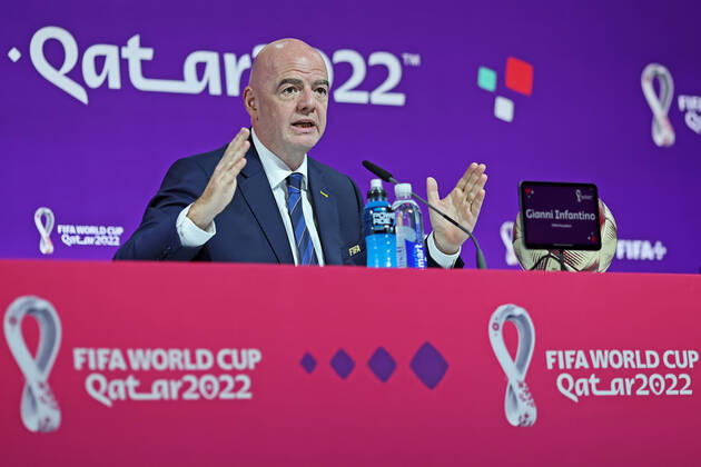 2022 FIFA World Cup, WM, Weltmeisterschaft, Fussball press conference, PK, Pressekonferenz before Final Games Dec 16th. Gianni Infantino, President of FIFA speaking to the press  ActionPlus12458496 HeulerxAndrey