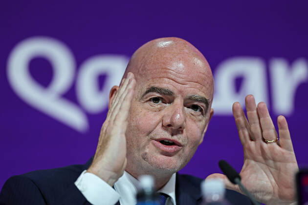 2022 FIFA World Cup, WM, Weltmeisterschaft, Fussball press conference, PK, Pressekonferenz before Final Games Dec 16th. Gianni Infantino, President of FIFA speaking to the press  ActionPlus12458502 HeulerxAndrey