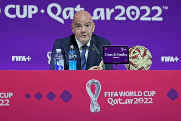 2022 FIFA World Cup, WM, Weltmeisterschaft, Fussball press conference, PK, Pressekonferenz before Final Games Dec 16th. Gianni Infantino, President of FIFA speaking to the press  ActionPlus12458506 HeulerxAndrey
