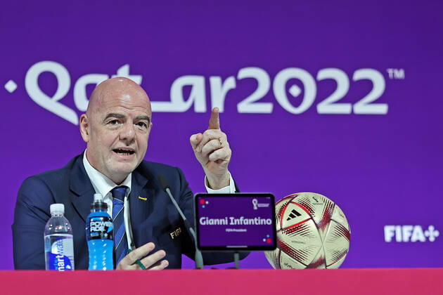 2022 FIFA World Cup, WM, Weltmeisterschaft, Fussball press conference, PK, Pressekonferenz before Final Games Dec 16th. Gianni Infantino, President of FIFA speaking to the press  ActionPlus12458508 HeulerxAndrey