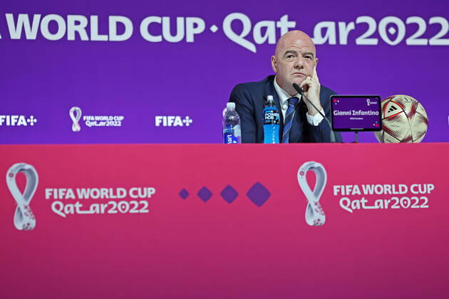 2022 FIFA World Cup, WM, Weltmeisterschaft, Fussball press conference, PK, Pressekonferenz before Final Games Dec 16th. Gianni Infantino, President of FIFA speaking to the press  ActionPlus12458509 HeulerxAndrey