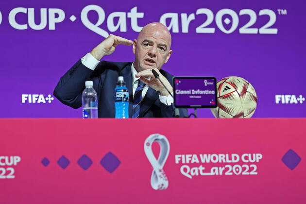 2022 FIFA World Cup, WM, Weltmeisterschaft, Fussball press conference, PK, Pressekonferenz before Final Games Dec 16th. Gianni Infantino, President of FIFA speaking to the press  ActionPlus12458510 HeulerxAndrey
