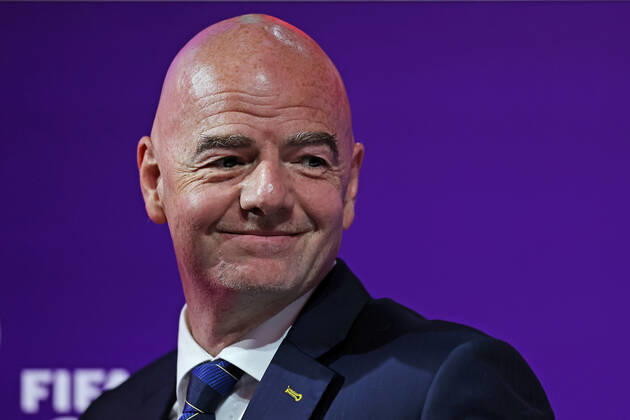 2022 FIFA World Cup, WM, Weltmeisterschaft, Fussball press conference, PK, Pressekonferenz before Final Games Dec 16th. Gianni Infantino, President of FIFA speaking to the press  ActionPlus12458515 HeulerxAndrey