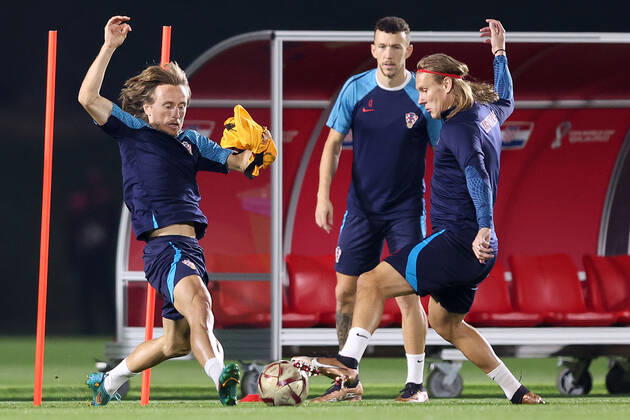 Training of the Croatian national football team Luka Modric and Ivan Perisic during the training of the Croatian national football team at Al Esal 3 camp the day before the match against Morocco in Doha, Qatar on December 16, 2022. GoranxStanzl PIXSELL