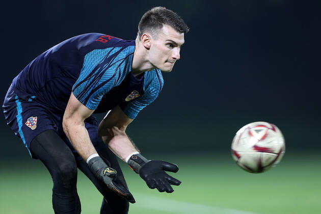 Training of the Croatian national football team Dominik Livakovic during the training of the Croatian national football team at Al Esal 3 camp the day before the match against Morocco in Doha, Qatar on December 16, 2022. GoranxStanzl PIXSELL