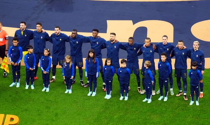 Mandatory Credit: Photo by Javier Garcia Shutterstock (13670815as) France team singing the national anthem Argentina v France, FIFA World Cup, WM, Weltmeisterschaft, Fussball 2022, Final, Football, Lusail Stadium, Al Daayen, Qatar - 18 Dec 2022 Editorial Use Only Argentina v France, FIFA World Cup 2022, Final, Football, Lusail Stadium, Al Daayen, Qatar - 18 Dec 2022 Editorial Use Only  Copyright: xJavierxGarcia Shutterstockx 13670815as