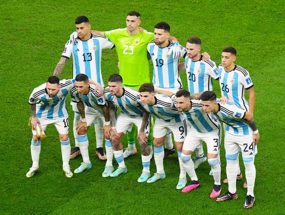 Mandatory Credit: Photo by Javier Garcia Shutterstock (13670815av) Argentina team line up, Mannschaftsbild, Totale Argentina v France, FIFA World Cup, WM, Weltmeisterschaft, Fussball 2022, Final, Football, Lusail Stadium, Al Daayen, Qatar - 18 Dec 2022 Editorial Use Only Argentina v France, FIFA World Cup 2022, Final, Football, Lusail Stadium, Al Daayen, Qatar - 18 Dec 2022 Editorial Use Only  Copyright: xJavierxGarcia Shutterstockx 13670815av
