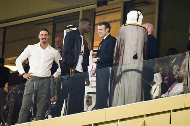 Emmanuel Macron - president de la Republique Francaise Zlatan Ibrahimovic - Paul Pogba Gianni Infantino - president FIFA FOOTBALL : Argentine vs france - Finale - Coupe du Monde Qatar 2022 - 18 12 2022 JBAutissier Panoramic 