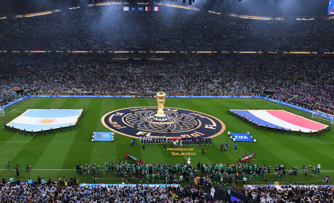 FOOTBALL World Cup 2022 Final Argentina France 18 12 2022 The team line up to sing the anthems