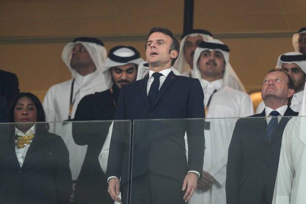 Mandatory Credit: Photo by Dave Shopland Shutterstock (13670813aa) President of France Emmanuel Macron singing the French national anthem before kick off Argentina v France, FIFA World Cup, WM, Weltmeisterschaft, Fussball 2022, Final, Football, Lusail Stadium, Al Daayen, Qatar - 18 Dec 2022 Editorial Use Only Argentina v France, FIFA World Cup 2022, Final, Football, Lusail Stadium, Al Daayen, Qatar - 18 Dec 2022 Editorial Use Only  Copyright: xDavexShopland Shutterstockx 13670813aa