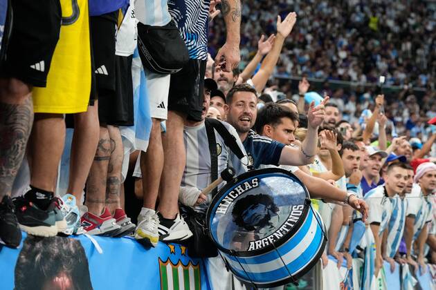 Mandatory Credit: Photo by Dave Shopland Shutterstock (13670813ab) Argentina fans cheering in the stands Argentina v France, FIFA World Cup, WM, Weltmeisterschaft, Fussball 2022, Final, Football, Lusail Stadium, Al Daayen, Qatar - 18 Dec 2022 Editorial Use Only Argentina v France, FIFA World Cup 2022, Final, Football, Lusail Stadium, Al Daayen, Qatar - 18 Dec 2022 Editorial Use Only  Copyright: xDavexShopland Shutterstockx 13670813ab