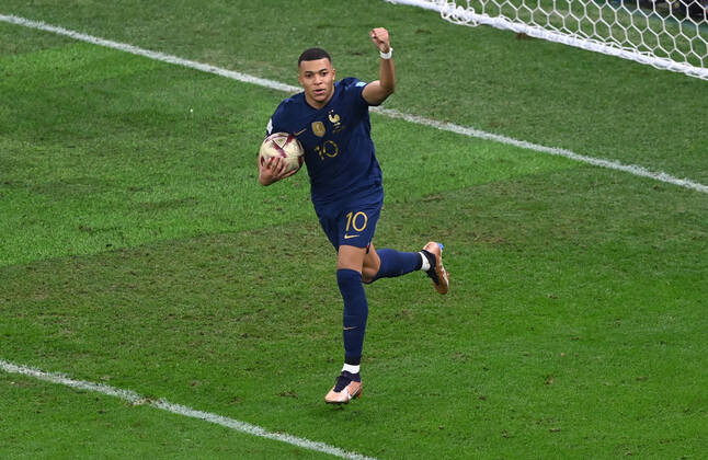 FOOTBALL World Cup 2022 Final Argentina France 18 12 2022 Kylian Mbappe France celebrates his goal to 2 1