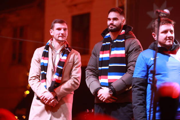 FIFA WM 2022, Nationalteam Kroatien, Empfang von Vida, Ivusic und Barisic in Osijek