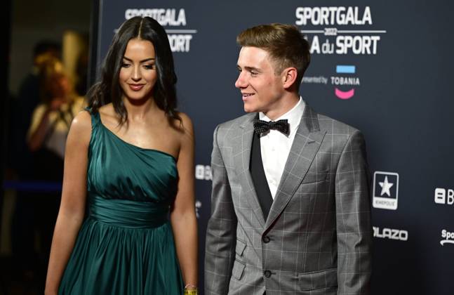 ANTWERPEN, BELGIUM - JANUARY 06 : EVENEPOEL Remco and his wife Oumii pictured during the annual sports gala awards 2022 on January 6, 2023 in Antwerpen, Belgium, 6 01 2023 ( Sports gala awards 2022 PhotoNews Panoramic