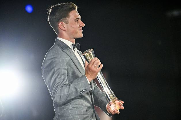 Belgian road cyclist Remco Evenepoel wins Sportman van het jaar Sportif de l annee award during the Sportgala award show, to announce the women and men of the year 2022, Friday 06 January 2023 in Antwerp. JASPERxJACOBS  x57921082x