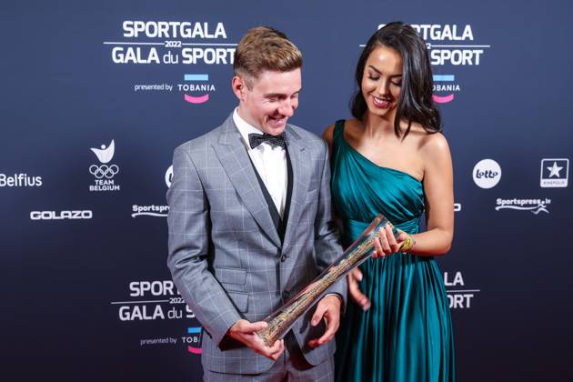 Belgian road cyclist Remco Evenepoel wins Sportman van het jaar Sportif de l annee award and celebrates with his wife Oumii Rayane during the Sportgala award show, to announce the women and men of the year 2022, Friday 06 January 2023 in Antwerp. KURTxDESPLENTER  x57922814x