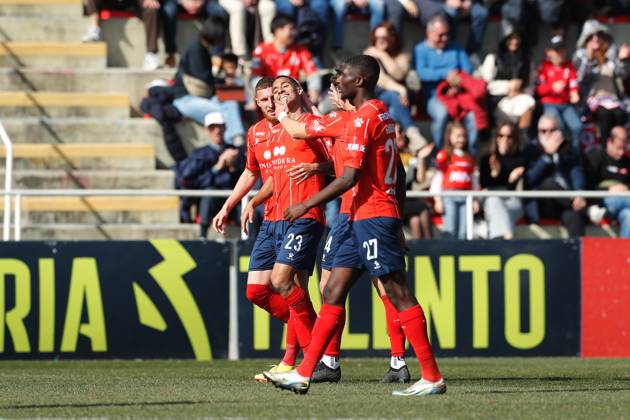 Michel Lima (Oliveirense), FEBRUARY 12, 2023 - Football Soccer : Lima celebrate wuth team players after his goal during Portugal Liga Portugal 2 SABSEG match between UD Oliveirense 2-1 FC Porto B at the Estadio Carlos Osorio in Oliveira de Azemeis, Portugal. Noxthirdxpartyxsales (210571745)