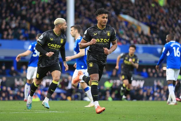 Fußball Premier League Everton gegen Aston Villa 25. Februar 2023 Premier League Everton gegen Aston Villa Ollie Watkins von Aston Villa jubelt nach seinem ersten Tor Foto Simon Stacpoole Abseits Liverpool UK Copyright: xSimonxStacpoolexOffside