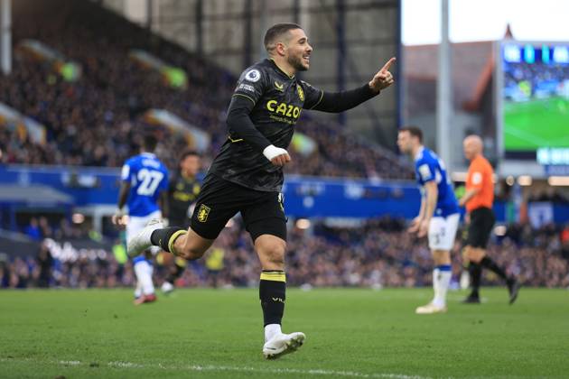 Fußball Premier League Everton gegen Aston Villa 25. Februar 2023 Premier League Everton gegen Aston Villa Emi Buendia von Aston Villa jubelt nach seinem zweiten Tor Foto Simon Stacpoole Abseits Liverpool UK Copyright: xSimonxStacpoolexOffside