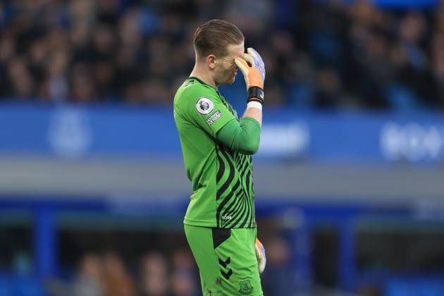 Fußball Premier League Everton gegen Aston Villa 25. Februar 2023 Premier League Everton gegen Aston Villa Everton-Torwart Jordan Pickford wirkt niedergeschlagen Foto Simon Stacpoole Abseits Liverpool UK Copyright: xSimonxStacpoolexOffside