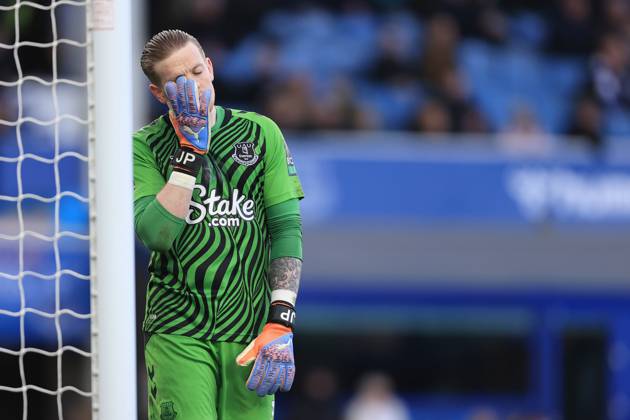 Fußball Premier League Everton gegen Aston Villa 25. Februar 2023 Premier League Everton gegen Aston Villa Everton-Torwart Jordan Pickford wirkt niedergeschlagen Foto Simon Stacpoole Abseits Liverpool UK Copyright: xSimonxStacpoolexOffside