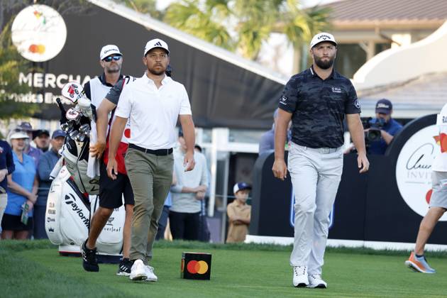 ORLANDO, FL - MARCH 03: From left to right PGA, Golf Herren golfers Xander Schauffele and Jon Rahm walk the 10th hole during the second round of the Arnold Palmer Invitational on March 3, 2023 at Arnold Palmer s Bay Hill Club and Lodge in Orlando, Florida. (Photo by Brian Spurlock Icon Sportswire) GOLF: MAR 03 PGA - Arnold Palmer Invitational presented by Mastercard Icon23030334
