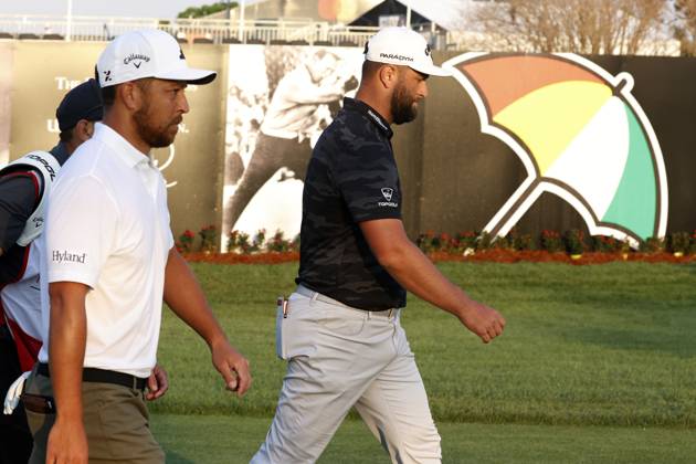 ORLANDO, FL - MARCH 03: From left to right PGA, Golf Herren golfers Xander Schauffele and Jon Rahm walk the 10th hole during the second round of the Arnold Palmer Invitational on March 3, 2023 at Arnold Palmer s Bay Hill Club and Lodge in Orlando, Florida. (Photo by Brian Spurlock Icon Sportswire) GOLF: MAR 03 PGA - Arnold Palmer Invitational presented by Mastercard Icon23030335