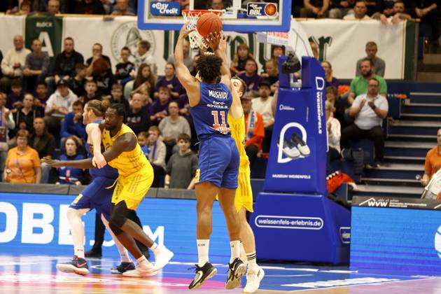 14 03 2023, easyCredit Basketball Bundesliga, BBL, season 2022 2023, men, Syntainics MBC Alba Berlin, 11, Kostja Mushidi, Syntainics MBC Weißenfels Stadthalle Sachsen Anhalt Germany