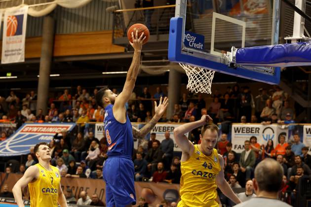 14 03 2023, easyCredit Basketball Bundesliga, BBL, season 2022 2023, men, Syntainics MBC Alba Berlin, 8 Martin Breunig, Syntainics MBC, 43, Luke Sikma, Alba Berlin Weißenfels Stadthalle Sachsen Anhalt Germany