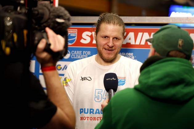 14 03 2023, easyCredit Basketball Bundesliga, BBL, season 2022 2023, men, Syntainics MBC Alba Berlin, 54, John Bryant, Syntainics MBC at interview Weißenfels Stadthalle Sachsen Anhalt Germany