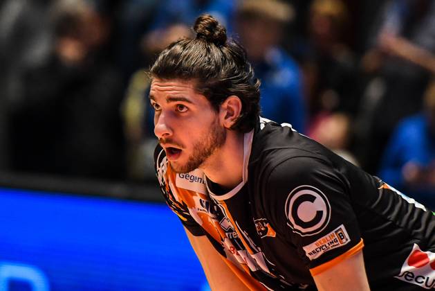 GER, VBL, VfB Friedrichshafen vs Berlin Recycling Volleys 19 03 2023, Bodensee Airport Arena, Friedrichshafen, GER, VBL, VfB Friedrichshafen vs Berlin Recycling Volleys, pictured Timothee Carle Berlin, 9 nordphotoxGmbHx xHafner nph00200