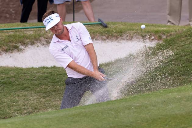 AUSTIN, TX - MARCH 22: Keith Mitchell plays a shot from a bunker on the tenth hole during Round 1 Group Play of the PGA, Golf Herren World Golf Championships Dell Technologies Match Play on March 22, 2023, at Austin County Club in Austin, TX. (Photo by David Buono Icon Sportswire) GOLF: MAR 22 PGA - World Golf Championships-Dell Technologies Match Play Icon230322062