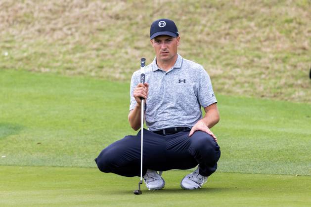 AUSTIN, TX - MARCH 22: Jordan Spieth lines up his putt on the 11th green during Round 1 Group Play of the PGA, Golf Herren World Golf Championships Dell Technologies Match Play on March 22, 2023, at Austin County Club in Austin, TX. (Photo by David Buono Icon Sportswire) GOLF: MAR 22 PGA - World Golf Championships-Dell Technologies Match Play Icon230322081