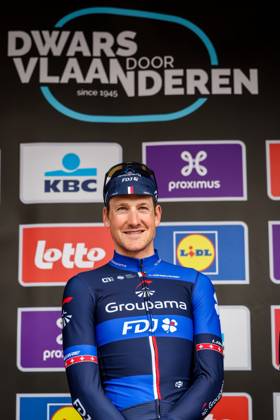 Swiss Stefan Kung of Groupama-FDJ pictured at the start of the men elite race of the Dwars Door Vlaanderen cycling race, 183,7 km from Roeselare to Waregem, Wednesday 29 March 2023. DAVIDxPINTENS x63840266x