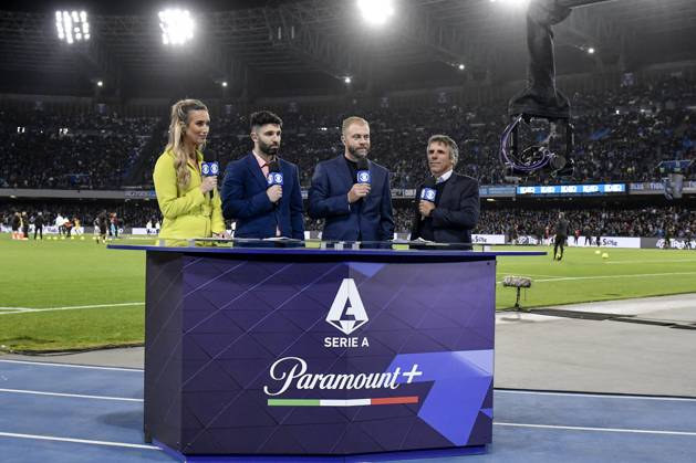 The Paramount Television set is seen prior to the Serie A football match between SSC Napoli and AC Milan at Diego Armando Maradona stadium in Naples (Italy), April 2nd, 2023. andreaxstaccioli