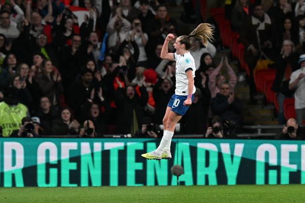 England Women v Brazil CONMEBOL UEFA Women s Champions Cup Finalissima Goal 1-0 - Ella Toone of England celebrates scoring the opening goal during the CONMEBOL UEFA Women s Champions Cup Finalissima match between England Women and Brazil at Wembley Stadium, London, England on 6 April 2023. London Wembley Stadium Greater London England Editorial use only , Copyright: xGrahamxHuntx PSI-17188-0035