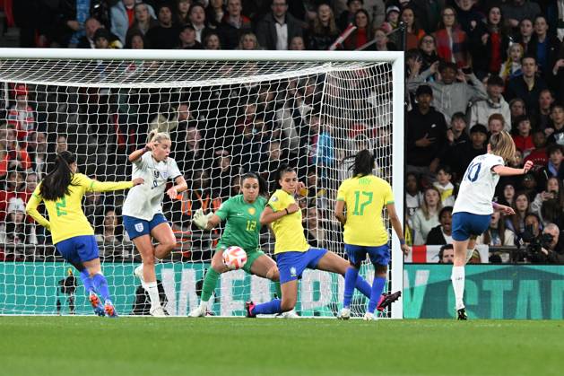 England Women v Brazil CONMEBOL UEFA Women s Champions Cup Finalissima Goal 1-0 - Ella Toone of England scores the opening goal during the CONMEBOL UEFA Women s Champions Cup Finalissima match between England Women and Brazil at Wembley Stadium, London, England on 6 April 2023. London Wembley Stadium Greater London England Editorial use only , Copyright: xGrahamxHuntx PSI-17188-0047