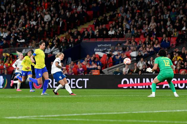 England Women v Brazil CONMEBOL UEFA Women s Champions Cup Finalissima Rachel Daly of England shoots at goal but is offside during the CONMEBOL UEFA Women s Champions Cup Finalissima match between England Women and Brazil at Wembley Stadium, London, England on 6 April 2023. London Wembley Stadium Greater London England Editorial use only , Copyright: xGrahamxHuntx PSI-17188-0065