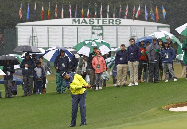 Golf: Masters Tournament Japan s Hideki Matsuyama plays a shot on the ninth hole during the third round of the Masters Tournament at Augusta National Golf Club in Augusta, Georgia, on April 8, 2023.  A14AA0001414707P 