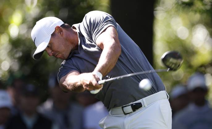 Brooks Koepka hits his drive on the 7th hole during the final round at the 87th Masters tournament at Augusta National Golf Club in Augusta, Georgia on Sunday, April 9, 2023.  AUG20230409235 JOHNxANGELILLO