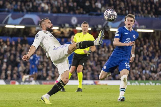 UEFA Champions League Quarter Final, Second Leg Chelsea vs Real Madrid at Stamford Bridge, Chelsea, London, England 18th April 2023 Carvajal and Gallagher 900 Cordon Press 900 CordonxPress LOF - Chelsea vs Real Madrid